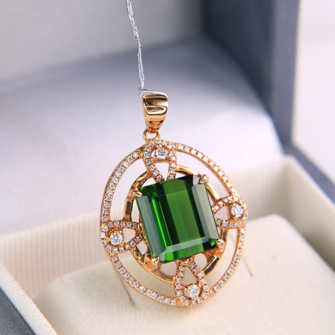 14k Gold 7.18 Ctw Natural Tourmaline & Diamond Pendant( Without Chain ) - 2