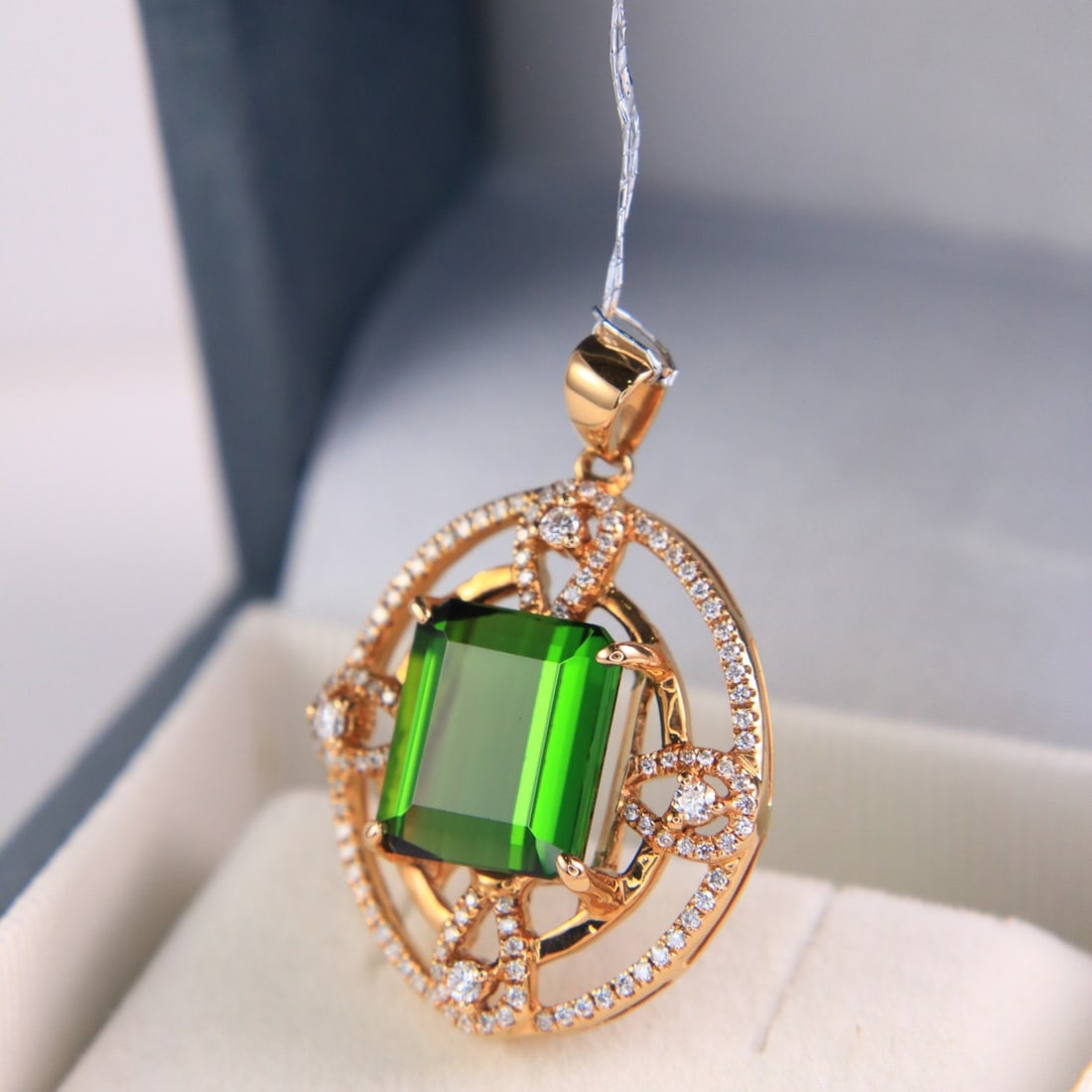 14k Gold 7.18 Ctw Natural Tourmaline & Diamond Pendant( Without Chain ) - 3