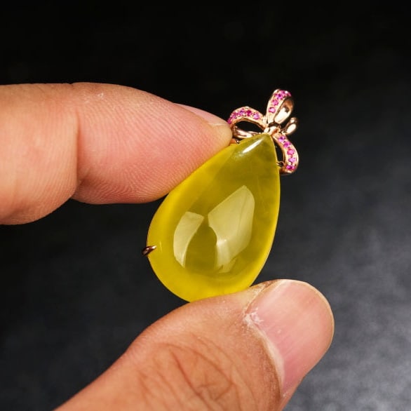 14k Gold 25.08 Ct Natural Prehnite & Ruby Pendant( Without Chain ) - 7