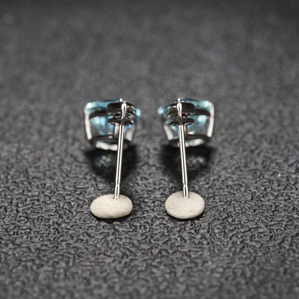 14k Gold 3.68 Ct Natural Aquamarine & Sapphire Earrings - 5