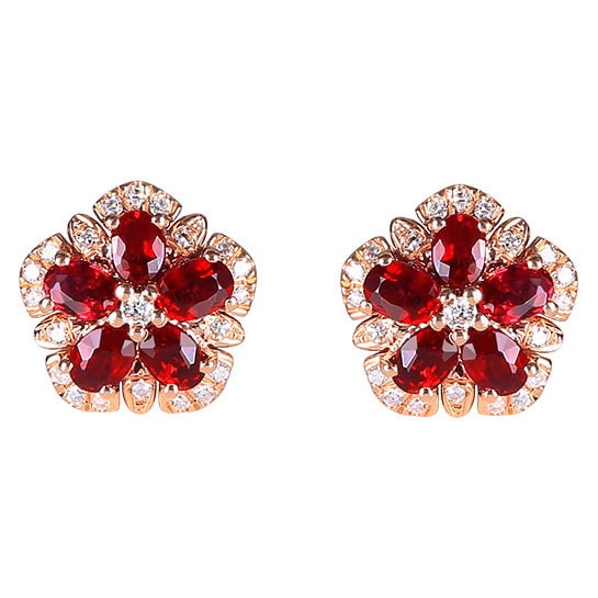 14k Gold 1.10 Ctw Vivid Red Natural Ruby & Diamond Earrings - 5