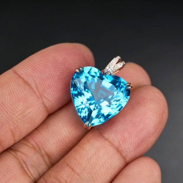 14k Gold 21.32 Ct Natural Topaz & Diamond Pendant( Without Chain ) - 7