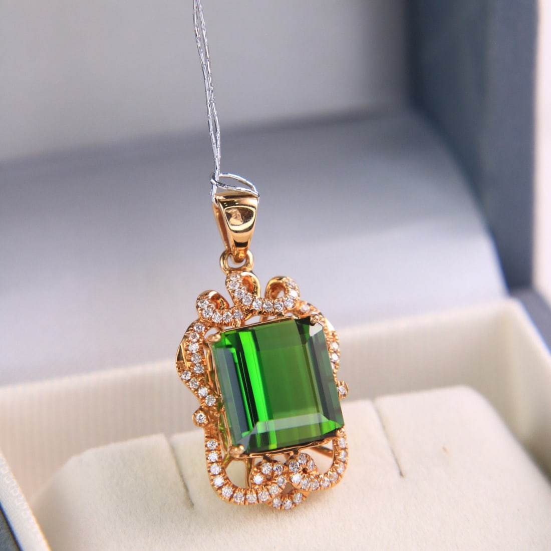 14k Gold 5.96 Ctw Natural Tourmaline & Diamond Pendant( Without Chain ) - 2