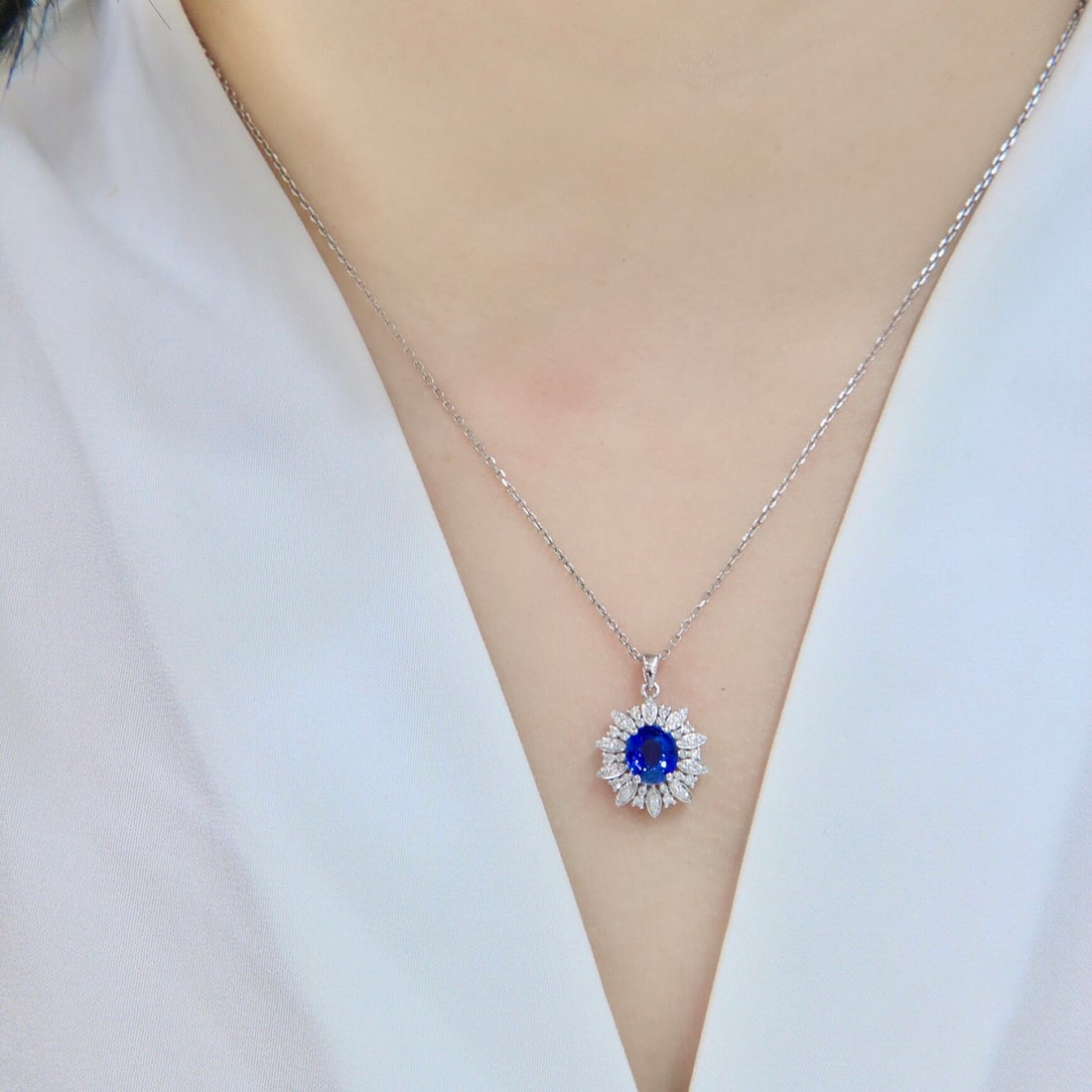 14k Gold 1.62 Ctw Natural Sapphire & Diamond Necklace - 8