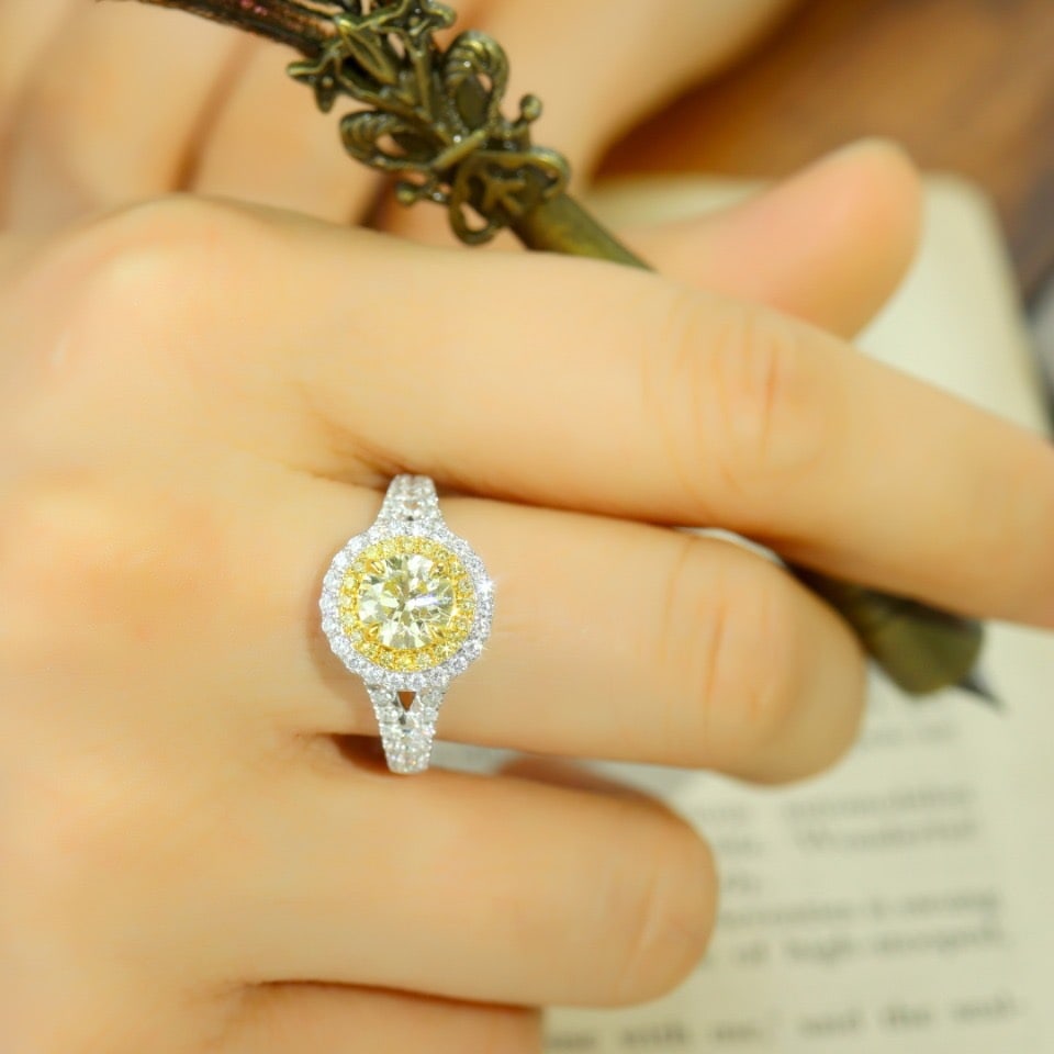 14k Gold 1.57 Ctw Natural Yellow Diamond & Diamond Ring - 5