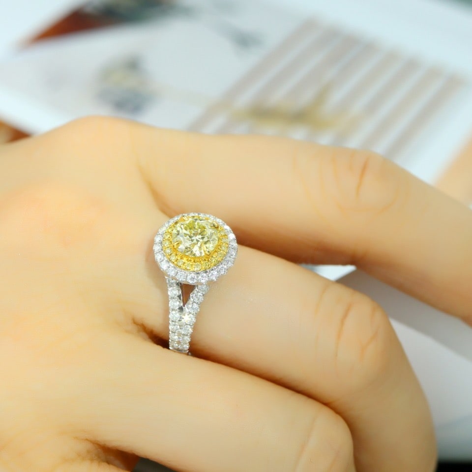 14k Gold 1.57 Ctw Natural Yellow Diamond & Diamond Ring - 6