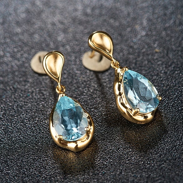 14k Gold 3.42 Ct Natural Aquamarine Earrings - 6