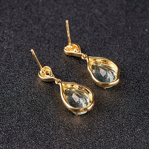 14k Gold 3.42 Ct Natural Aquamarine Earrings - 7