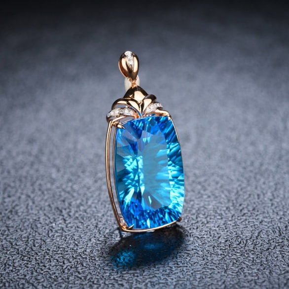 14k Gold 24.59 Ct Natural Topaz & Diamond Pendant( Without Chain ) - 2