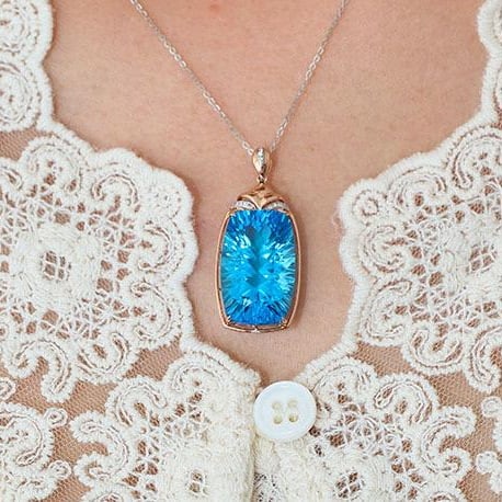 14k Gold 24.59 Ct Natural Topaz & Diamond Pendant( Without Chain ) - 9