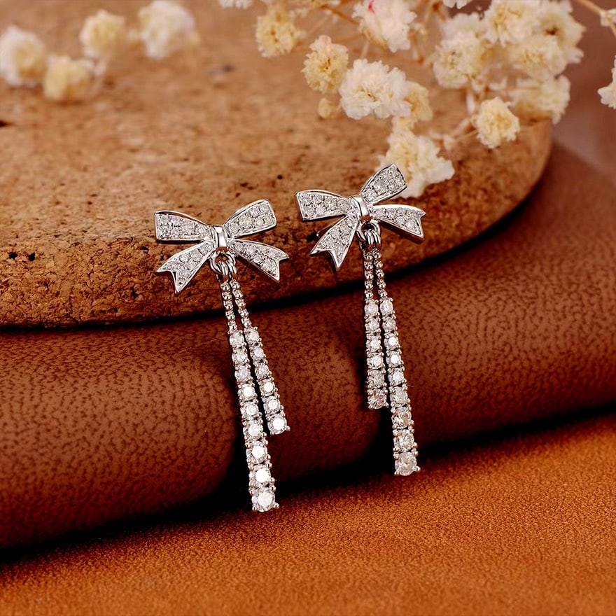 14k Gold 0.80 Ct Natural H Diamond Earrings - 2