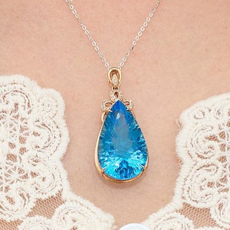 14k Gold 24 Ct Natural Topaz & Diamond Pendant( Without Chain ) - 9