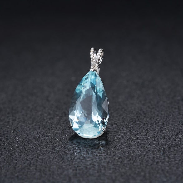14k Gold 6.16 Ct Natural Aquamarine & Diamond Pendant( Without Chain ) - 3