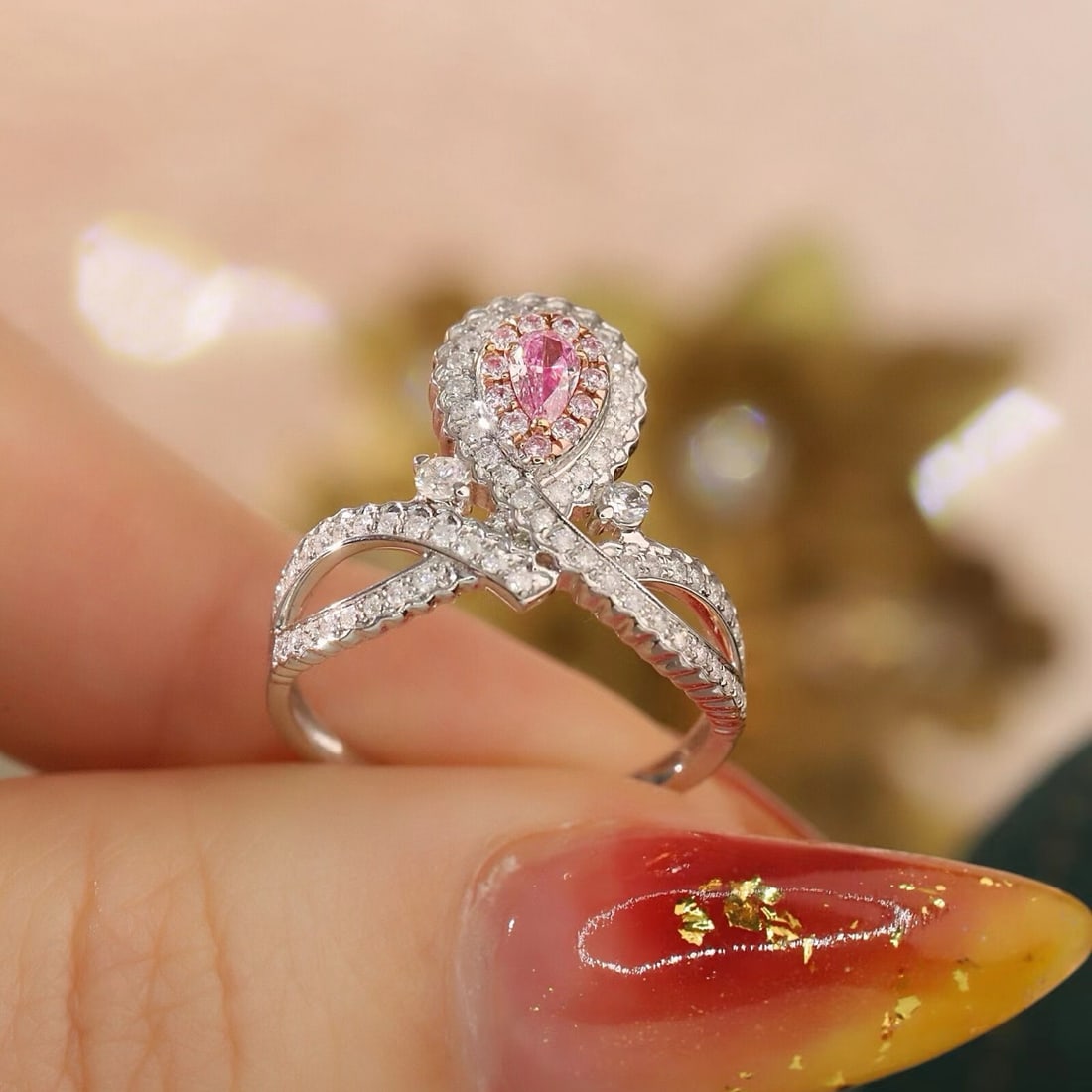 14k Gold 0.56 Ctw Natural Pink Diamond & Diamond Ring - 2