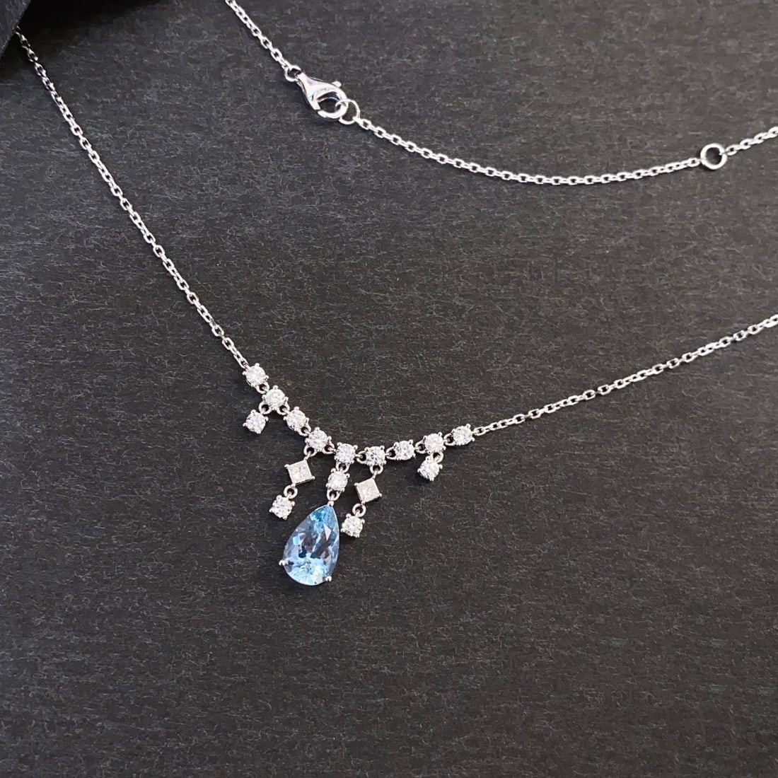 14k Gold 2.10 Ctw Natural Aquamarine & Diamond Necklace - 6