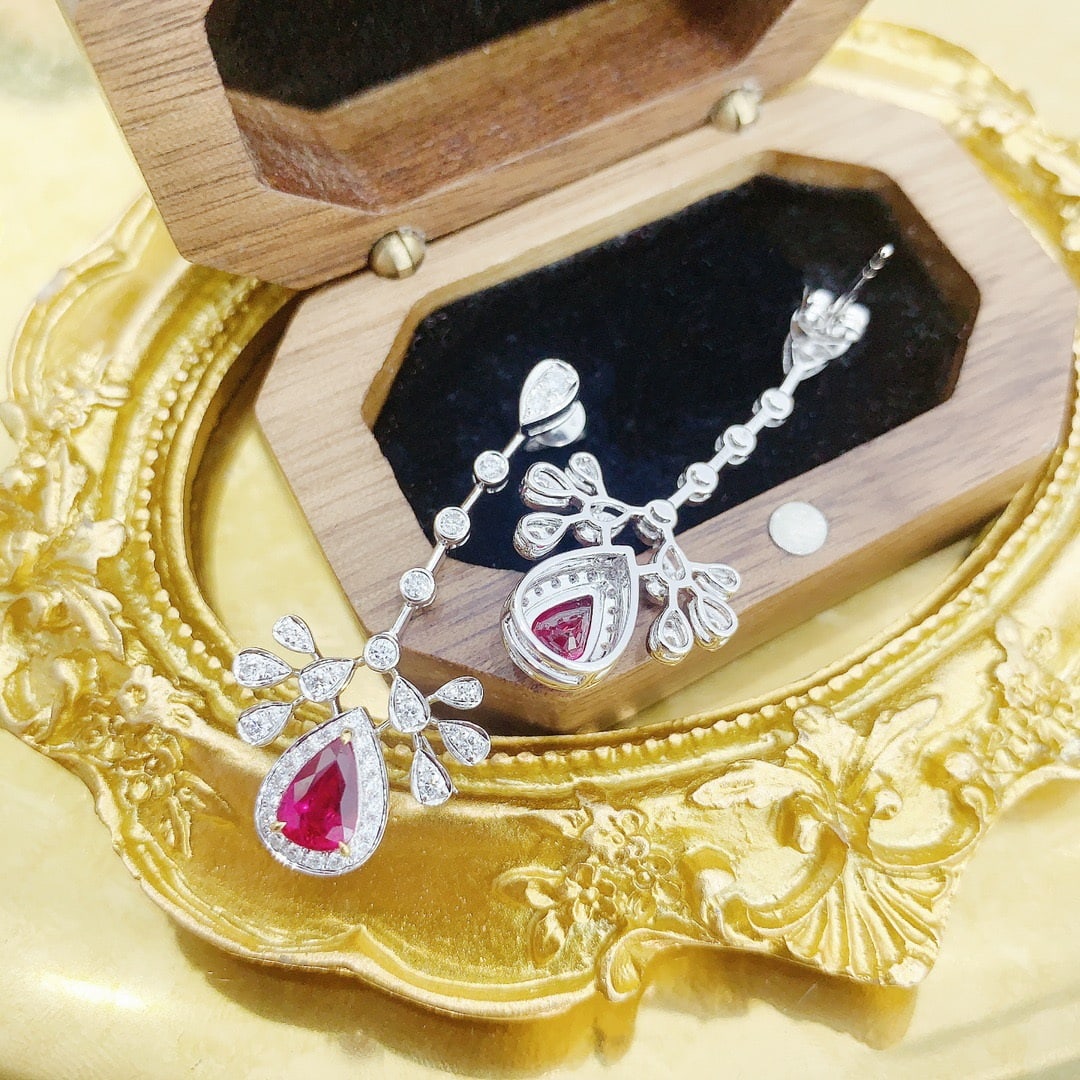 14k Gold 2.86 Ctw Natural Ruby & Diamond Earrings - 2