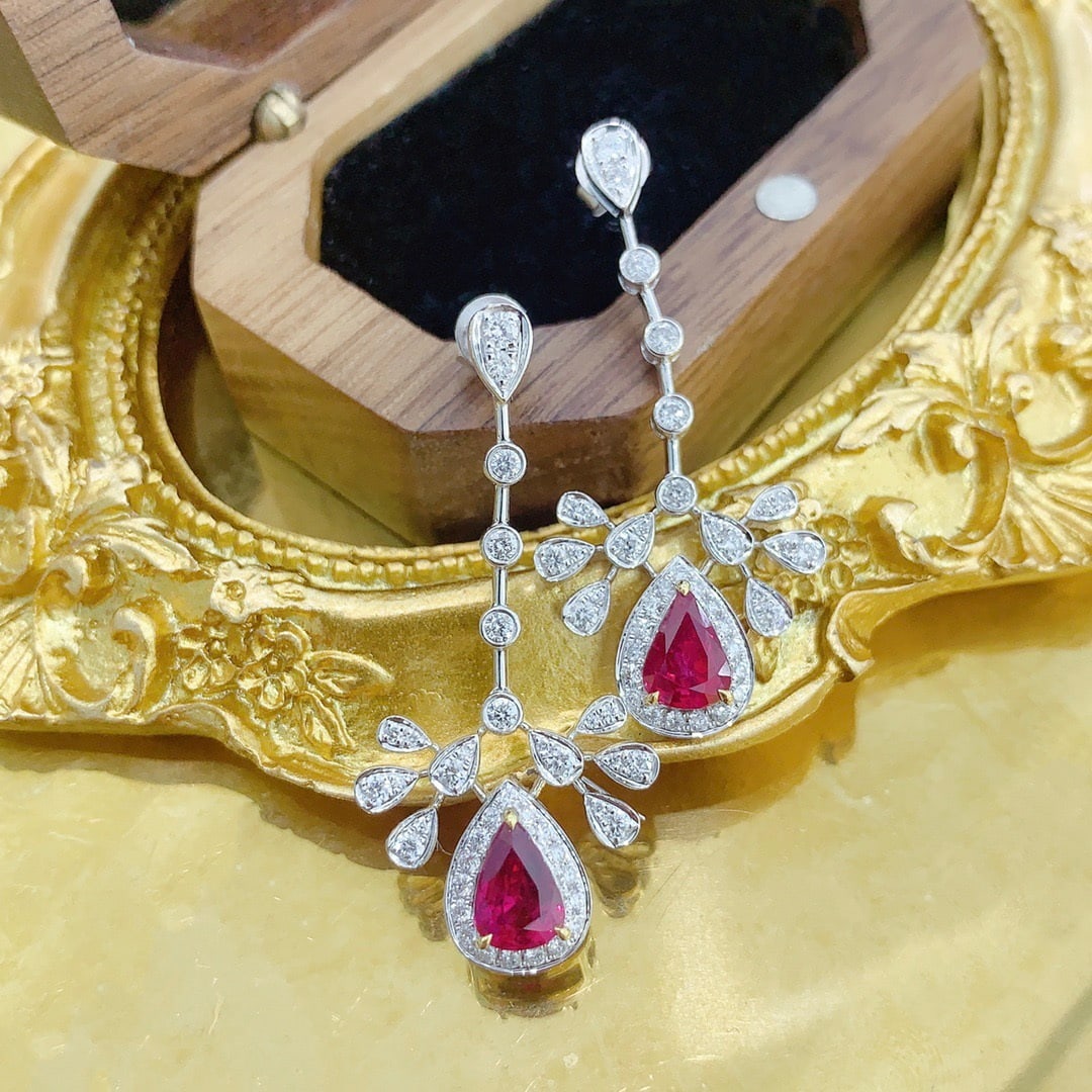 14k Gold 2.86 Ctw Natural Ruby & Diamond Earrings - 3
