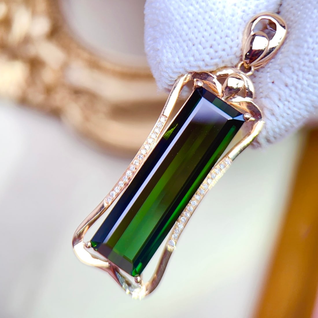 14k Gold 12.65 Ctw Natural Tourmaline & Diamond Pendant( Without Chain ) - 2