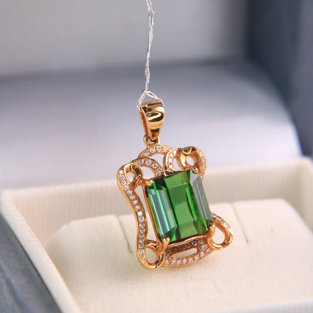 14k Gold 5.39 Ctw Natural Tourmaline & Diamond Pendant( Without Chain ) - 2