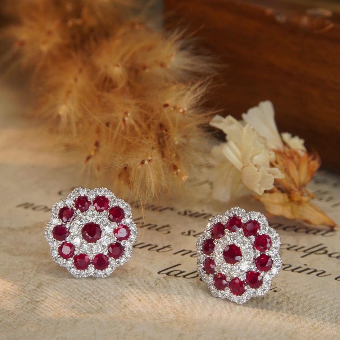 14k Gold 1.64 Ctw Natural Ruby & Diamond Earrings - 2