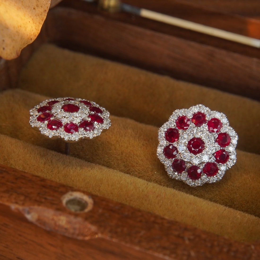 14k Gold 1.64 Ctw Natural Ruby & Diamond Earrings - 5