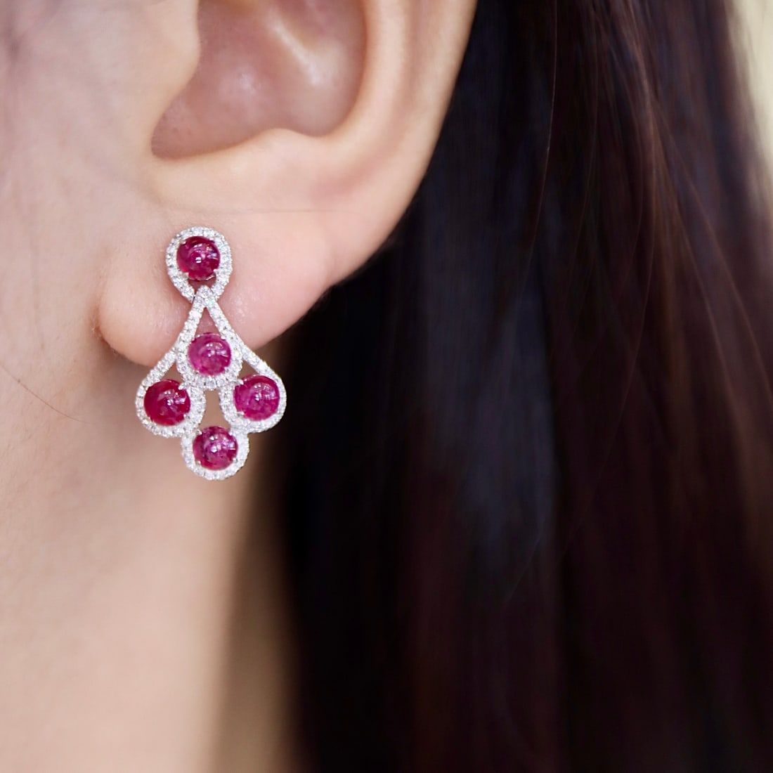 14k Gold 3.34 Ctw Natural Ruby & Diamond Earrings - 2