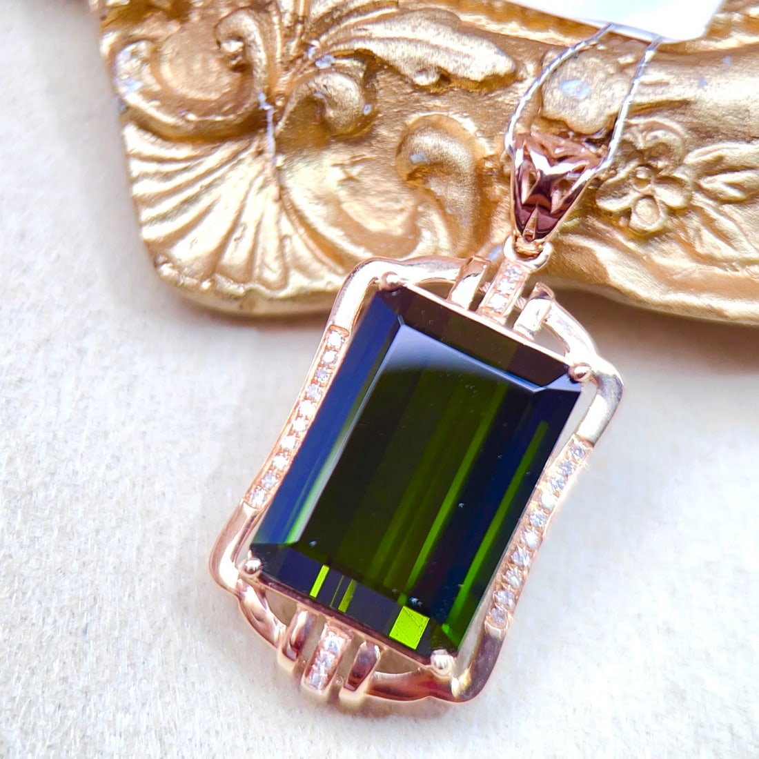 14k Gold 10.88 Ctw Natural Tourmaline & Diamond Pendant( Without Chain ) - 5