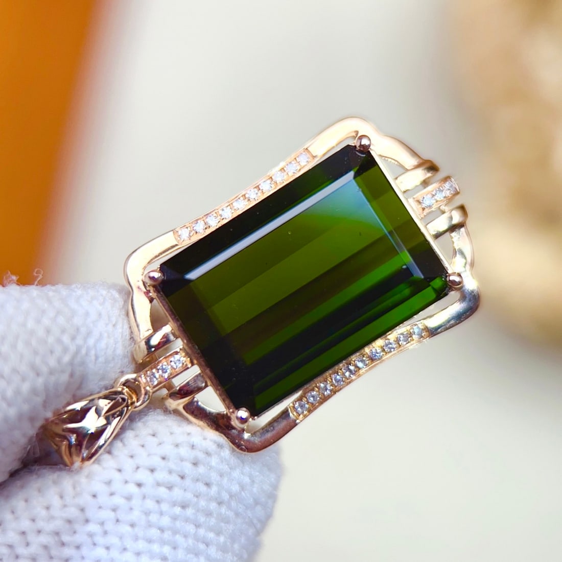 14k Gold 10.88 Ctw Natural Tourmaline & Diamond Pendant( Without Chain ) - 6