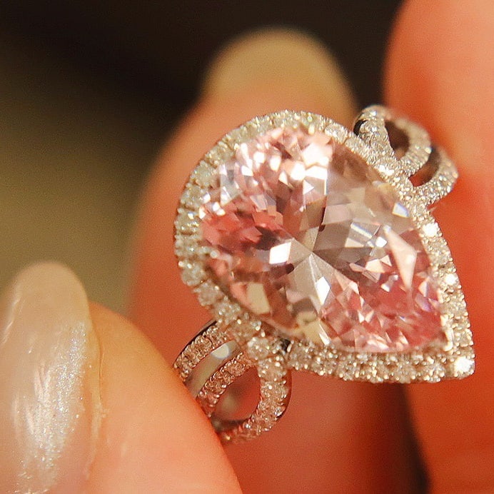 14k Gold 3.85 Ct Natural Morganite & Diamond Ring - 2