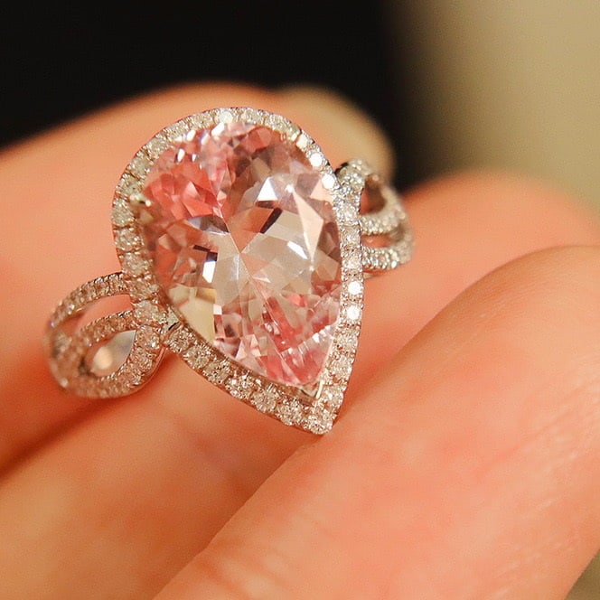 14k Gold 3.85 Ct Natural Morganite & Diamond Ring - 3