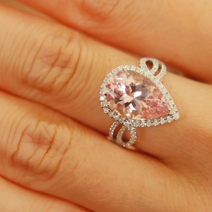 14k Gold 3.85 Ct Natural Morganite & Diamond Ring - 4