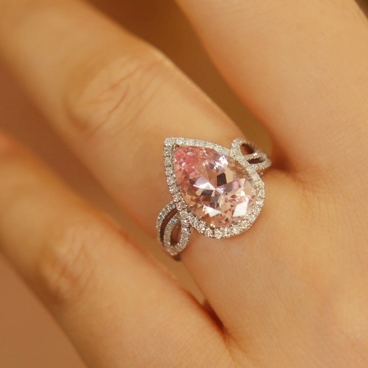 14k Gold 3.85 Ct Natural Morganite & Diamond Ring - 5