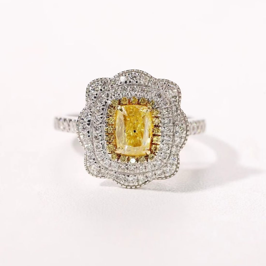 14k Gold 1.55 Ctw Natural Yellow Diamond & Diamond Ring - 2