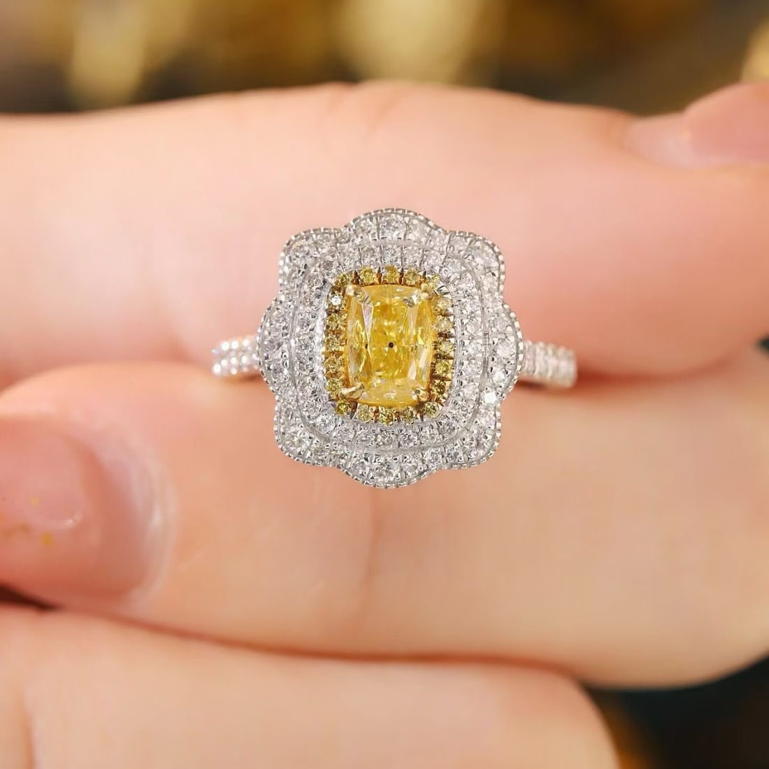 14k Gold 1.55 Ctw Natural Yellow Diamond & Diamond Ring - 5