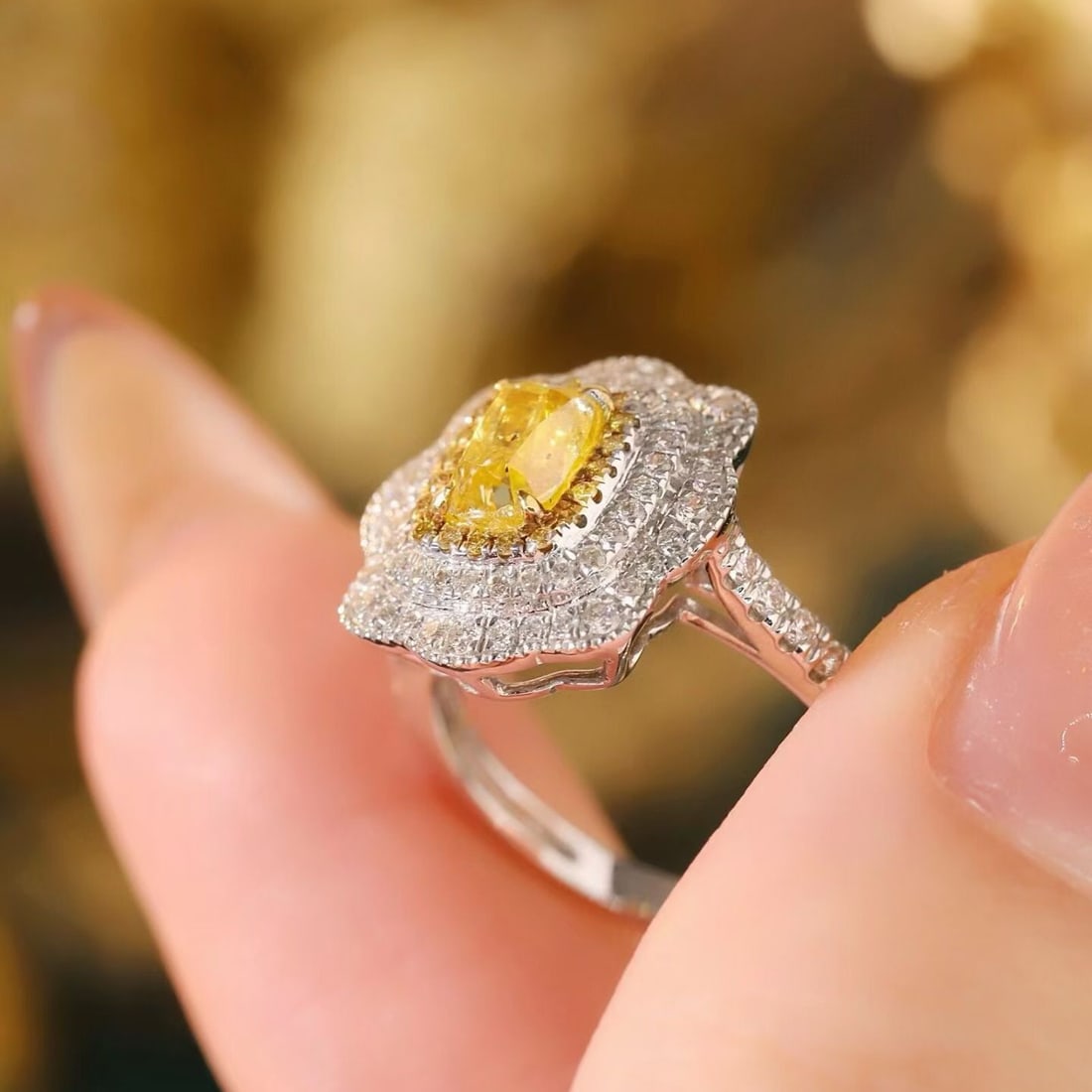 14k Gold 1.55 Ctw Natural Yellow Diamond & Diamond Ring - 7