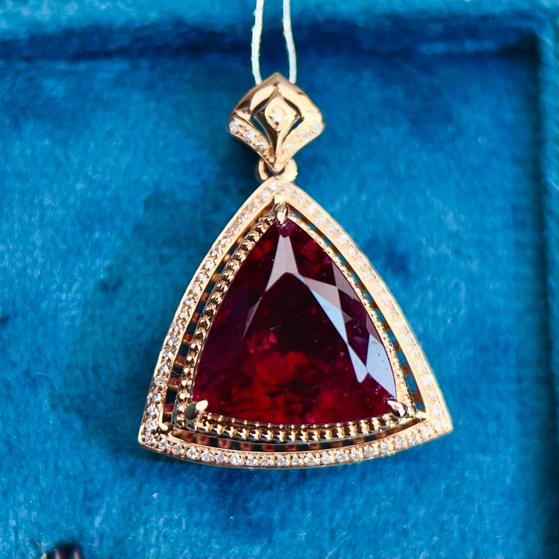 14k Gold 7.35 Ct Natural Tourmaline & Diamond Pendant( Without Chain ) - 2