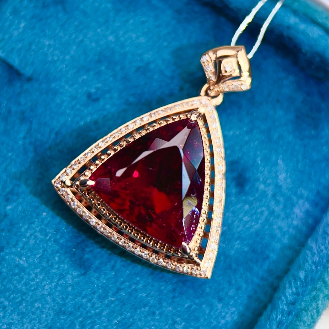 14k Gold 7.35 Ct Natural Tourmaline & Diamond Pendant( Without Chain ) - 3
