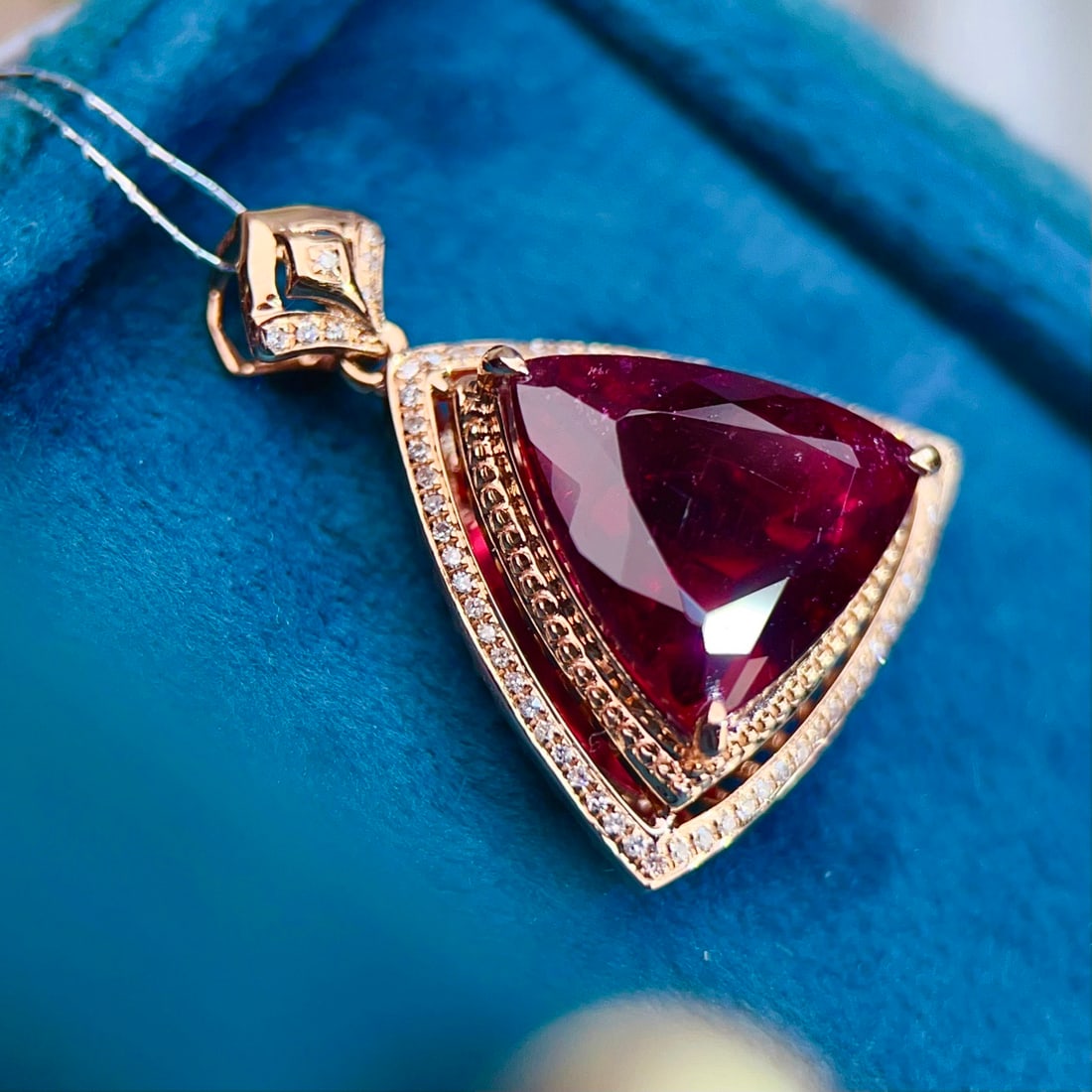 14k Gold 7.35 Ct Natural Tourmaline & Diamond Pendant( Without Chain ) - 4