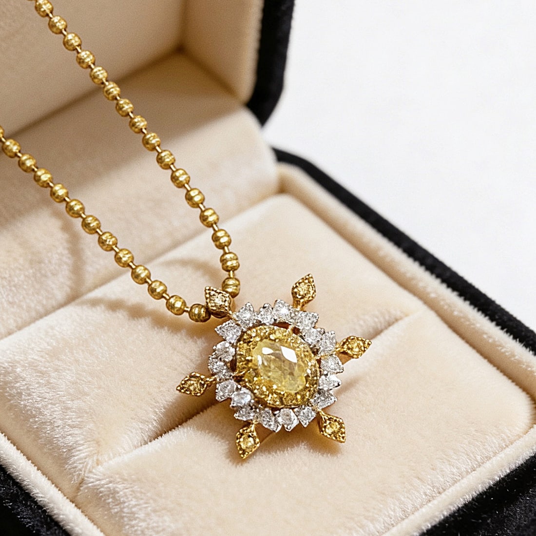 14k Gold 0.3 Ct Natural Yellow Diamond & Diamond Pendant( Without Chain ) - 3
