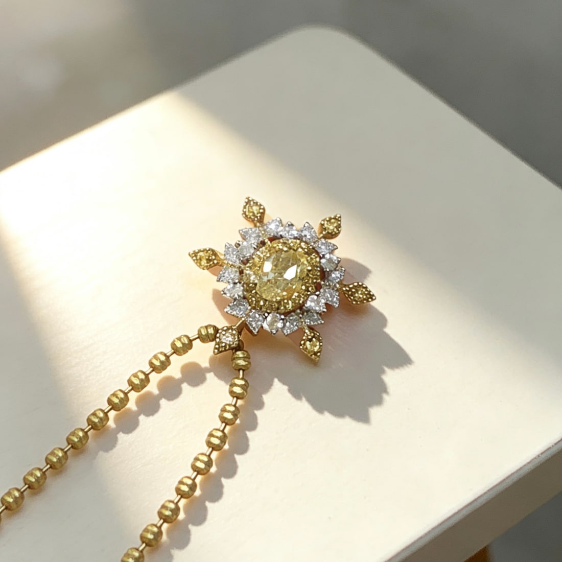 14k Gold 0.3 Ct Natural Yellow Diamond & Diamond Pendant( Without Chain ) - 4