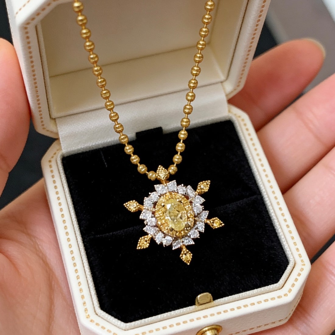 14k Gold 0.3 Ct Natural Yellow Diamond & Diamond Pendant( Without Chain ) - 6