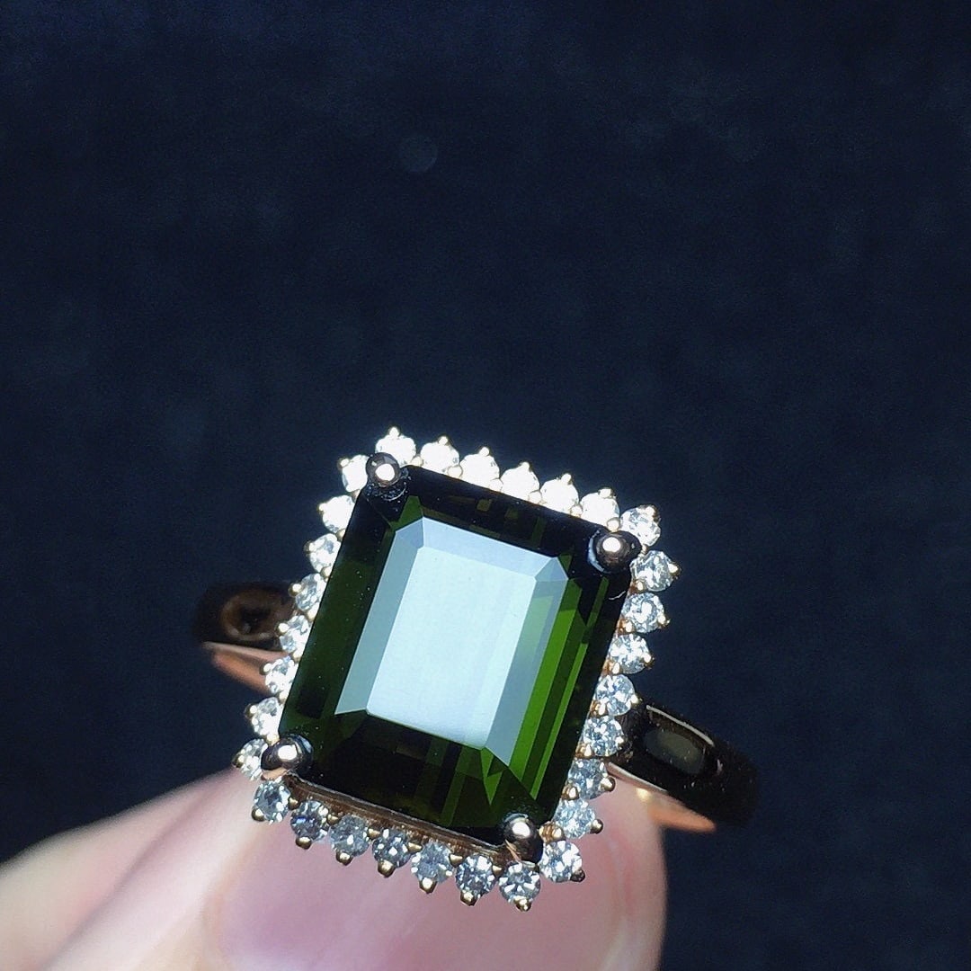 14k Gold 3.8 Ct Natural Tourmaline & Diamond Ring - 2