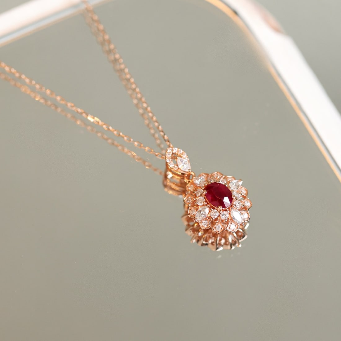 14k Gold 0.95 Ctw Natural Ruby & Diamond Pendant( Without Chain ) - 4