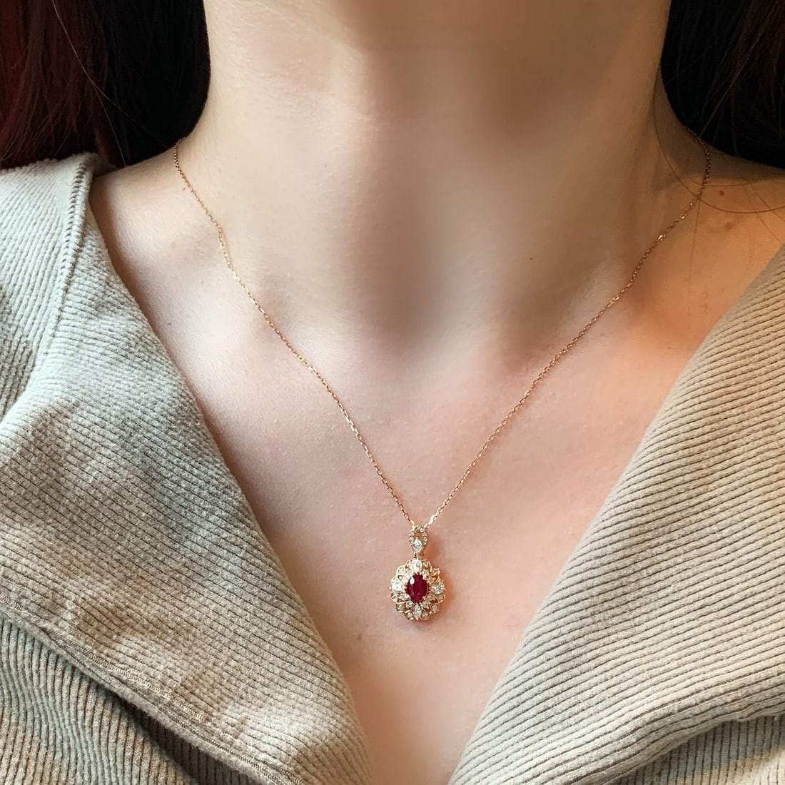14k Gold 0.95 Ctw Natural Ruby & Diamond Pendant( Without Chain ) - 5