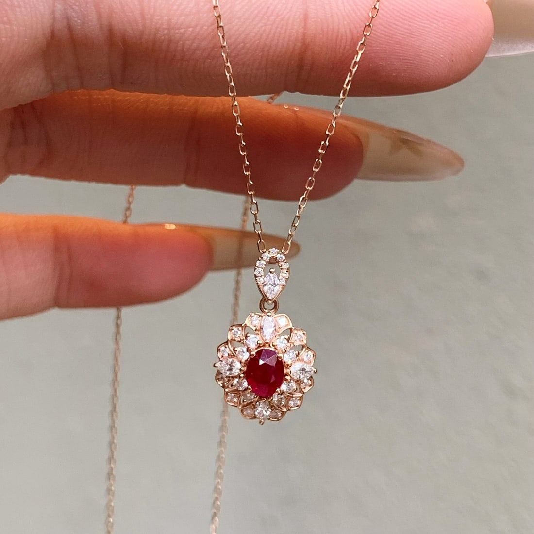 14k Gold 0.95 Ctw Natural Ruby & Diamond Pendant( Without Chain ) - 6