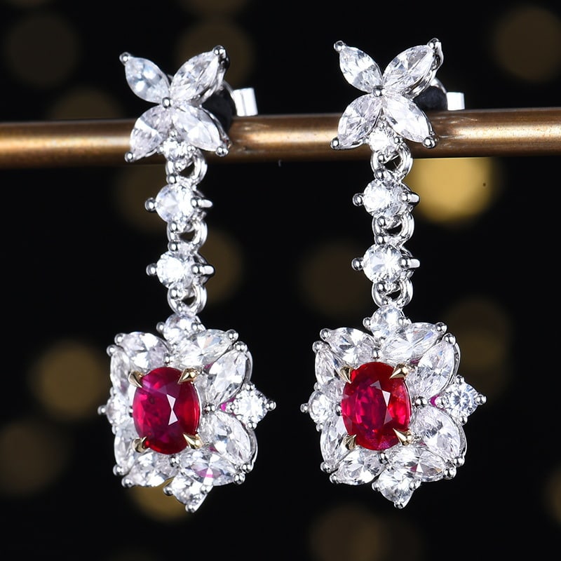 14k Gold 3.98 Ctw Natural Ruby & Sapphire Earrings - 5