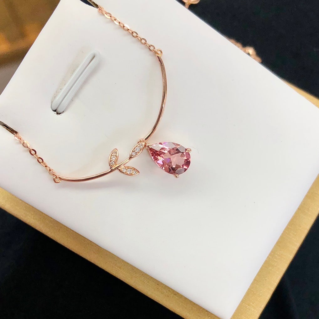 14k Gold 1.37 Ctw Natural Tourmaline & Diamond Necklace - 2