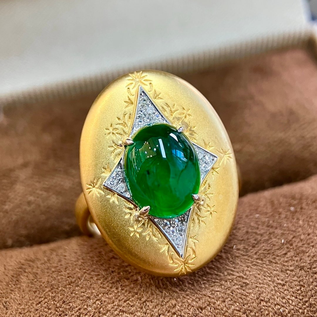 14k Gold 2.98 Ct Vivid Green Natural Emerald & Diamond Ring/pendant( Without Chain ) - 2