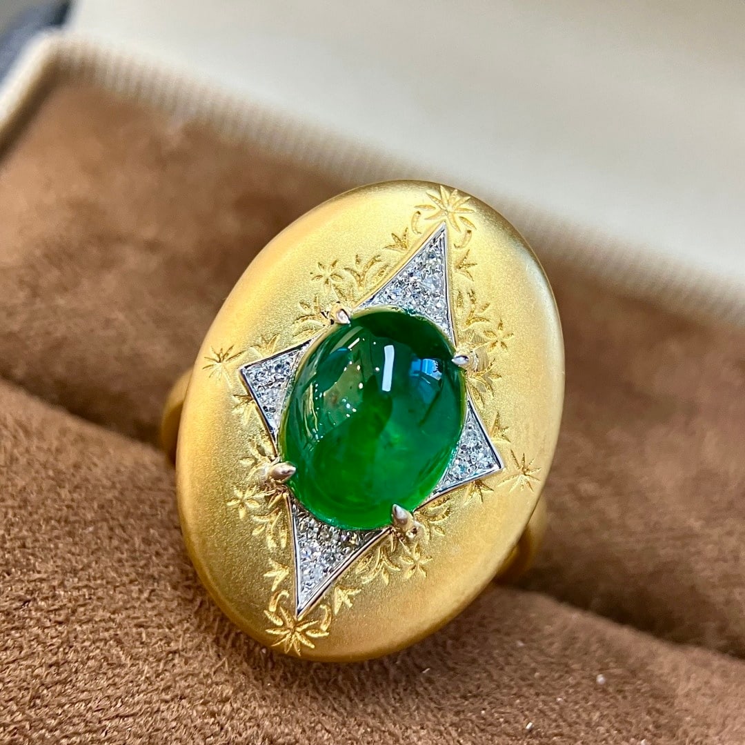 14k Gold 2.98 Ct Vivid Green Natural Emerald & Diamond Ring/pendant( Without Chain ) - 3