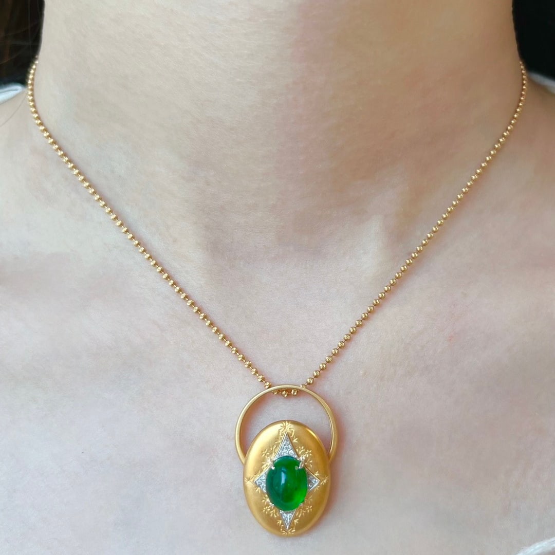14k Gold 2.98 Ct Vivid Green Natural Emerald & Diamond Ring/pendant( Without Chain ) - 7